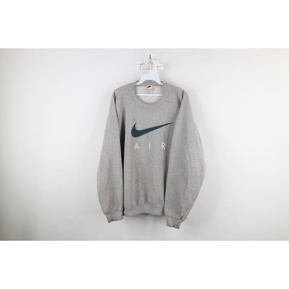 Vtg 90s Nike Air Mens XL Travis Scott Big Swoosh Crewneck Sweatshirt Gray USA